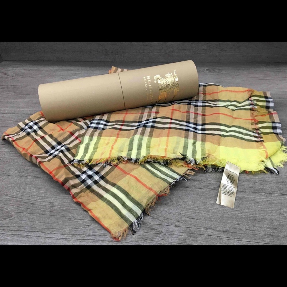 Two-tone Vintage Check Lightweight Cotton Square Scarf In Bright Lemon